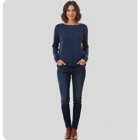 Eileen Fisher 100% Merino Wool Crew Neck High Low Hem Sweater Blue XXS Italian - Picture 1 of 8